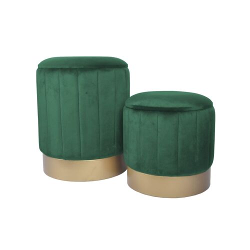 Lot de 2 repose-pieds coffre de rangement en velours vert