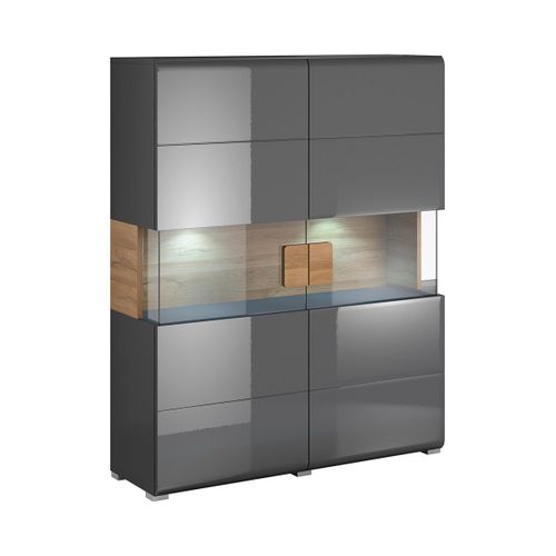 Vaisselier 2 Portes Avec Led Stratifiés Gris Et Bois