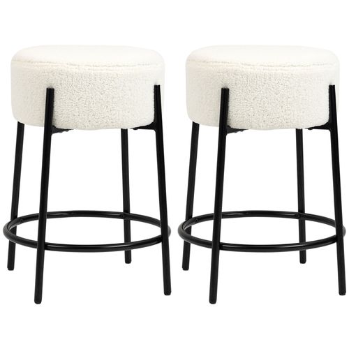 Lot De 2 Tabourets De Bar Design Acier Noir Effet Laine Bouclée Blanc