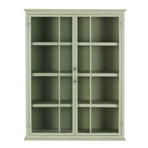 Etagère En Fer Vert Sauge 2 Portes En Verre