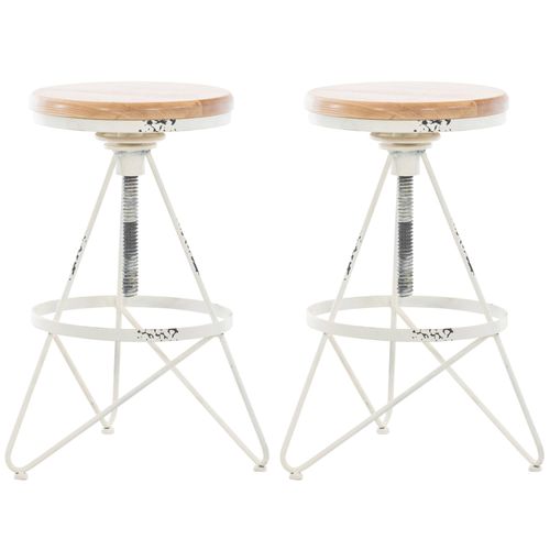 Lot De 2 Tabourets De Bar Industriel En Métal Blanc Antique
