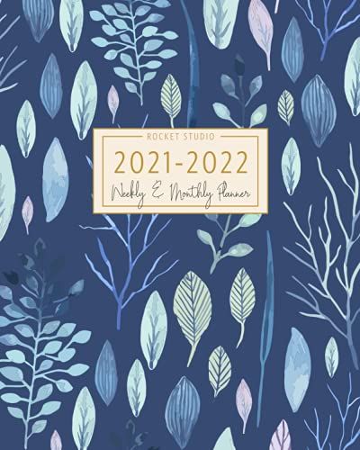 Rocket Studio Planners Weekly And Monthly Planner 2021-2022: Blue Watercolor Botanical Floral Academic Planner For Women