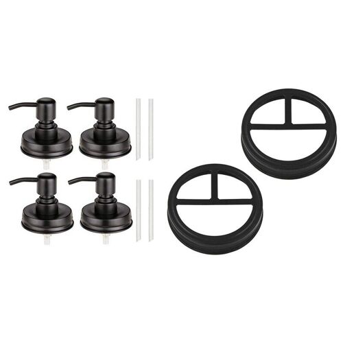 Hot-2X Mason Pot Brosse À Dents Porte-Couvercle et 4-Pack Mason Pot Distributeur De Savon Couvercle Laqué Noir Antirouille Lotion Distributeur de Couvercle