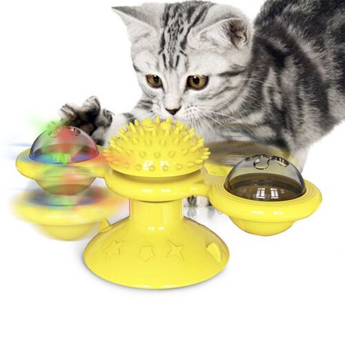 Fourniture Moulin A Vent Rotatif Jouet Pour Chat Plateau Tournant Amusant Jouet Pour Chat Gratter Brosse A Gratter Pour Chat, Jaune