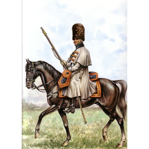 Planche Couleur Représentant Un Soldat En Manteau Capote Des Grenadiers À Cheval G.I 1813
