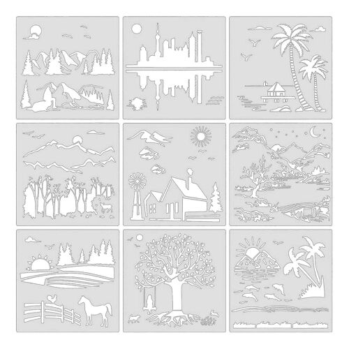 Beautiful Scenery Painting Stencils Reusable Templates Diy Art Home Decor 9pcs