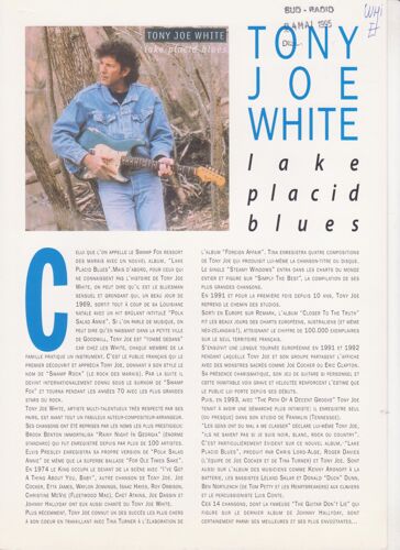 Tony Joe White Argumentaire Maison De Disque "Lake Placid Blues"  Recto-Verso