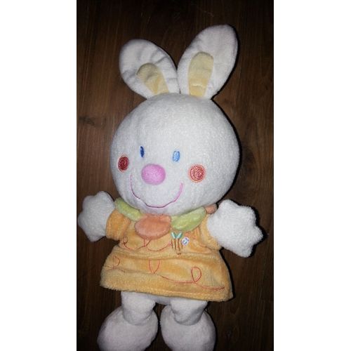Doudou Lapin Nicotoy Robe Jaune Abeille Blanc