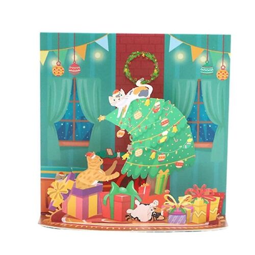 Christmas Card Christmas Cat Theme Pop Up 3d Greeting Cards With Envelope