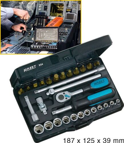 Hazet Jeu de clés à douilles - Carré creux 6,3 mm (1/4 pouce) - Profil Traction à 6 pans extérieurs, Profil à 6 pans intérieurs, Profil Phillips PH, Profil Pozidriv PZ, Profil à fente - Nombre d'outils: 3