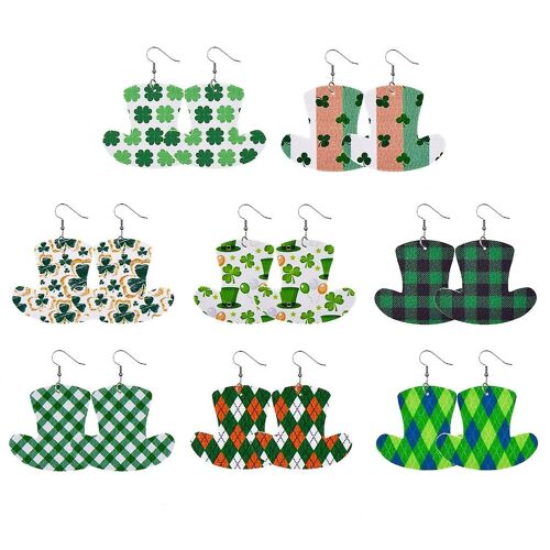 8pack Irish Hat Shape Drop Dangle Boucles D'oreilles Green Lucky Lattice Hook Earring