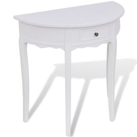 Table Console avec Tiroir Caché & Design Mural Gain de Place Demi-Ronde Blanche