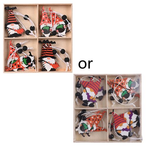 Halloween Hanging Gnome Pendant 12pcs/box Wood Pumpkin Broom Elf