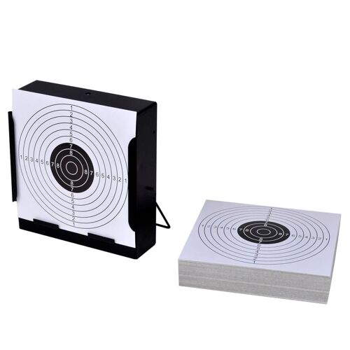 Porte-Cible Carré Avec Piège À  Plombs + 100 Cibles En Papier 14 Cm