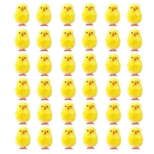 36pcs Cute Simulation Mini Easter Chicks Fuzzy Fluffy Yellow Chicken For Easter Egg Hunt Basket Filler Party Favors Toys