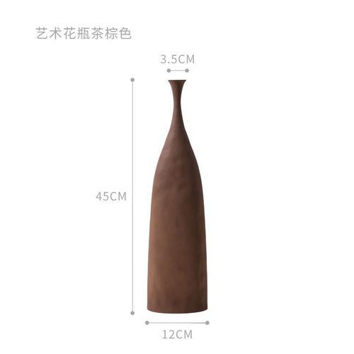 Nordic Morandi Plat Pincé À La Main Vase En Céramique Art Décoration Douce Avec Des Ornements Soigneusement Sélectionnés-Vase D'art (Marron De Thé)