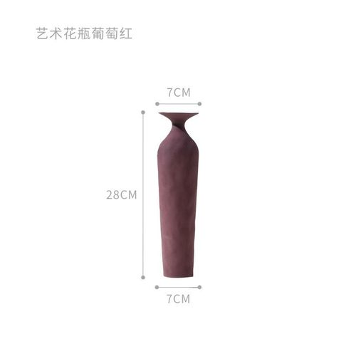 Nordic Morandi Plat Pincé À La Main Vase En Céramique Art Décoration Douce Avec Des Ornements Soigneusement Sélectionnés-Vase D'art (Vin Rouge)