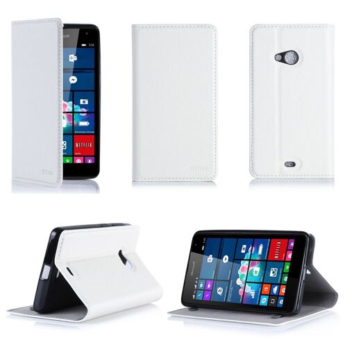 Etui luxe Microsoft Lumia 535 (ex Nokia) Dual Sim blanc Ultra Slim Cuir Style avec stand - Etui à rabat de protection Microsoft 535 3G/Wifi blanche white