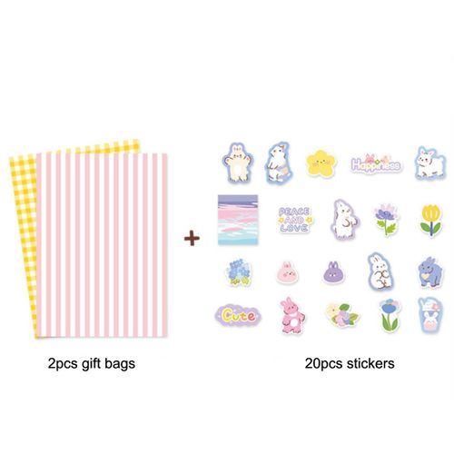 Sac Cadeau En Papier Avec Autocollant, 2 Pièces, 20 Pièces, Série Dessin Animé Lapin Vache Amour, Sacs D'emballage Pour Collations, Aliments, Ensembles De Fleurs