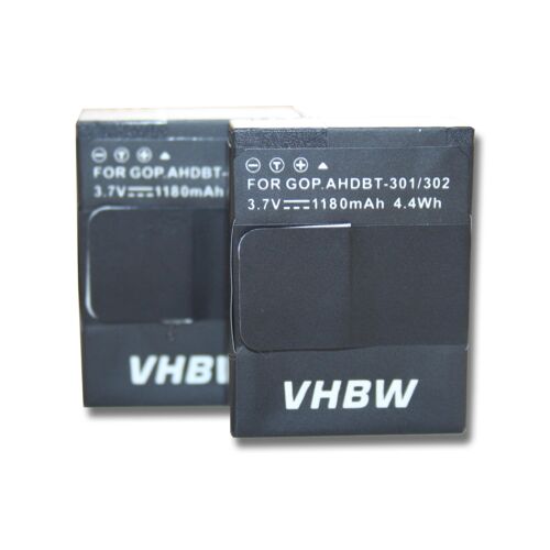 vhbw 2x Batterie compatible avec GoPro Hero 3 III, 3 III CHDHX-301, 3 III Black Edition caméra vidéo caméscope (1180mAh, 3,7V, Li-polymère)