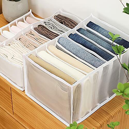 2pc 7 Grilles Lavable Garde-robe Organisateur de vêtements Jeans Leggings Compartiment Boîte de rangement (36x17x12cm) / (36x25x20cm)
