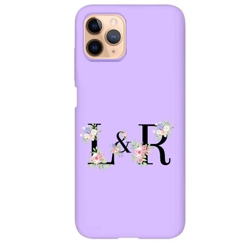 Coque violet Iphone 11 avec vos initiales personnalisees et fleur