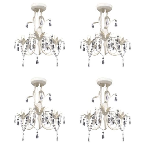 Vidaxl Lustres Suspendus À Cristaux 4 Pcs Blanc Élégant