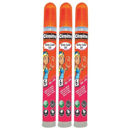 Cléopâtre Lot De 3 Stylos Colle Transparente Gel En 20 Gr