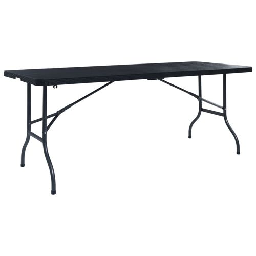 Vidaxl Table Pliable De Jardin Noir 180x75x72 Cm Pehd Imitation Rotin