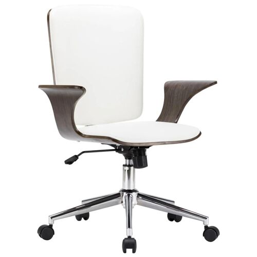 Chaise Fauteuil Siège Pivotante De Bureau Informatique Étude Similicuir Et Bois Courbé Blanc Helloshop26 02_0024087