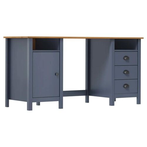 Bureau table poste de travail meuble d'ordinateur informatique étude Hill 150 x 50 x 74 cm bois de pin solide gris Helloshop26 02_0023862