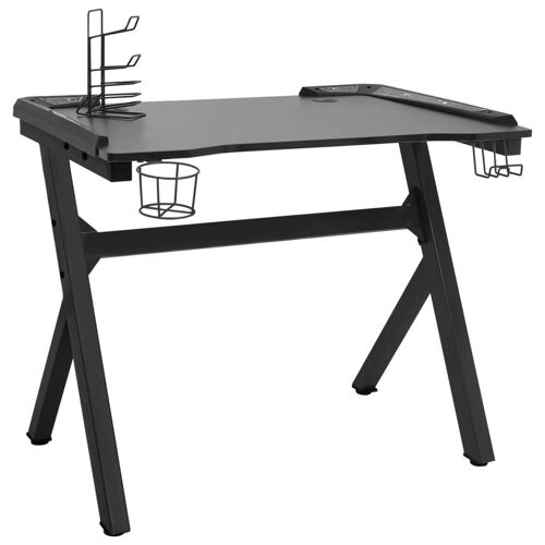 Bureau table poste de travail meuble d'ordinateur informatique étude de jeu à LED en forme de Y 90 x 60 x 75 cm noir Helloshop26 02_0023777