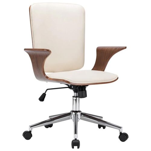 Chaise Fauteuil Siège Pivotante De Bureau Informatique Étude Similicuir Et Bois Courbé Crème Helloshop26 02_0024097