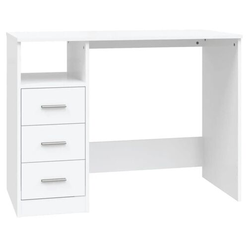 Bureau table poste de travail meuble d'ordinateur informatique étude avec tiroirs 102 x 50 x 76 cm bois d'ingénierie blanc Helloshop26 02_0023465