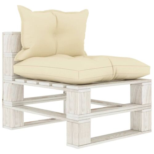 Vidaxl Canapé Palette De Milieu De Jardin Avec Coussins Crème Bois