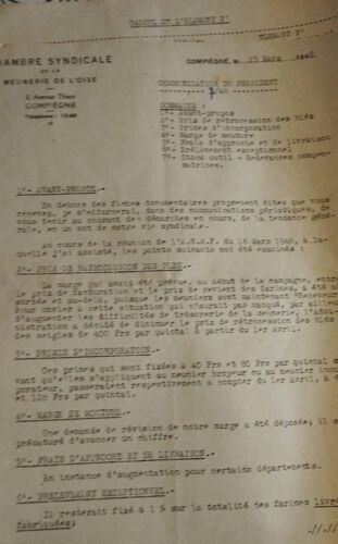 Chambre Syndicale De La Meunerie De L Oise, Compiègne - Communication Du Président Firmin Du 23 Mars 1948 - 25 Feuilles -