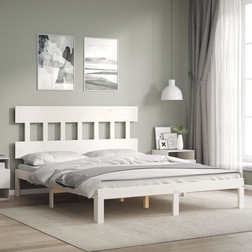 vidaXL Cadre de lit avec tête de lit blanc 160x200 cm bois massif