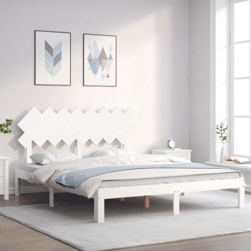 vidaXL Cadre de lit avec tête de lit blanc 160x200 cm bois massif