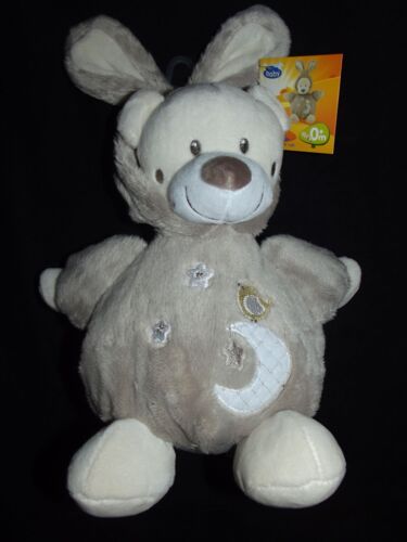 Doudou Ours Ourson Capuche Déguisé En Lapin Auchan Baby Bébé Marron Beige /Crème/ Écru Oiseau Lune Étoile Plush Comforter Soft Toy Peluche 