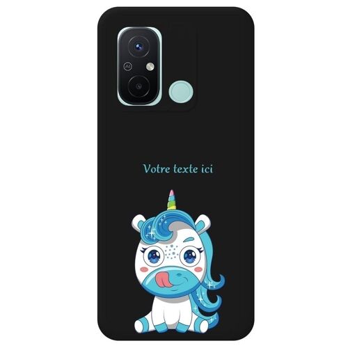 Coque Noire Redmi 12c 11a Licorne Bleu Personnalisee
