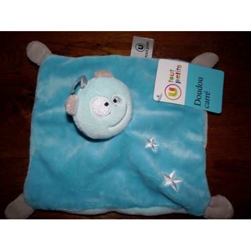 Doudou Plat Ours Ourson Système U Bleu Turquoise Gris Étoile  Plush Comforter Soft Toy Peluche 