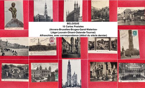 Lot De 15 Cartes Postales Affranchies De Belgique (Avec Correspondance, 1910/13/22/23)