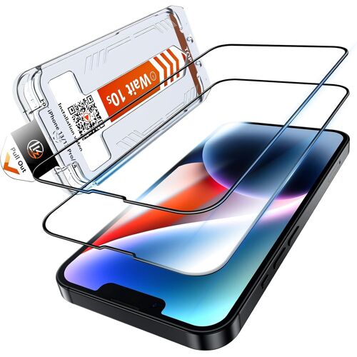 TRAHOO-2 Verres Trempés Pour iPhone 13/13 Pro, iPhone 14 Protection D'écran - Installation Automatique - Dureté 9H - Anti-Chocs, Anti-Rayures, Anti-Traces De Doigts, Anti-Huile, Anti-Bulles