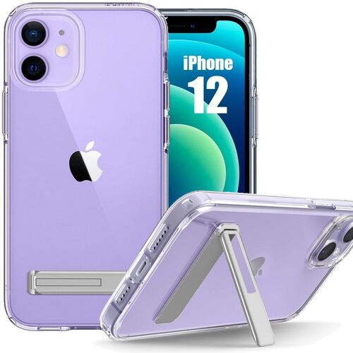 Coque Silicone Pour Iphone 12 Protection Antichoc Transparent Avec Support Argenté - E.F.Connection