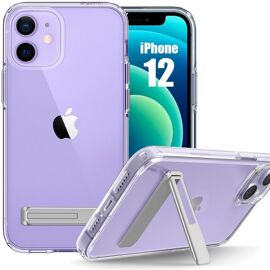 Coque Silicone Pour Iphone 12 Protection Antichoc Transparent Avec Support Argenté - E.F.Connection