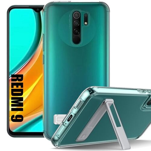Coque Pour Xiaomi Redmi 9 Protection Silicone Avec Support Réglable À 95 Degrés Argenté - E.F.Connection