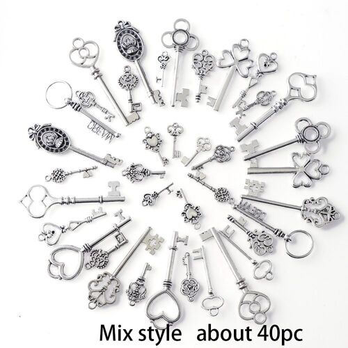 Breloques Antiques En Argent, 40 Pièces, Breloques Vintage En Forme De Mélange De Couleurs, Pendentif Clés, En Bronze, Adaptées Aux Bracelets Et Colliers, Bricolage, Fabrication De Bijoux En Métal