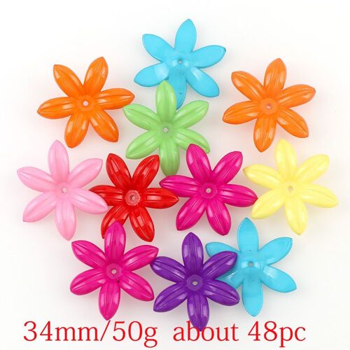 Perles De Fleurs En Plastique Acrylique Translucide, 50g, Mélange De Couleurs, Feuilles De Fleurs, Fleurs Givrées, Boucle D'oreille Idéal Pour Bijoux Bricolage Artisanaux Diy