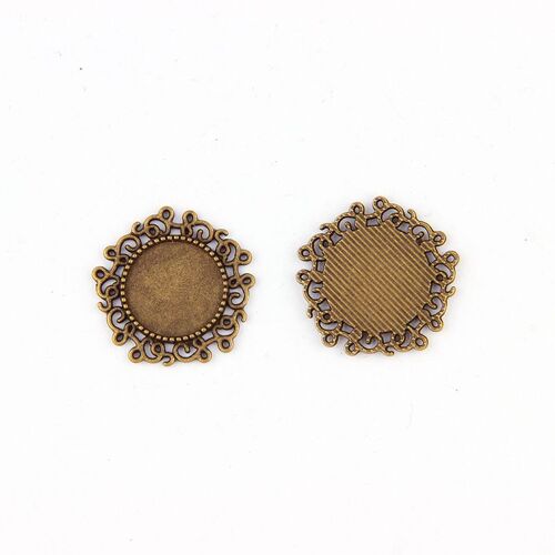 Plateau De Base Pour Pendentifs En Bronze Antique, Cabochon, Camée, Rond, Fleur, 14mm