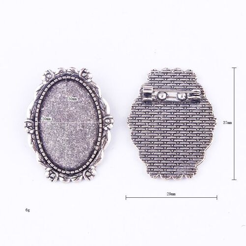 Support De Broche 30x20mm, Nouveau Support De Broche De Fleur Antique En Argent Réglage De Pendentifs Cabochon Cameo Plateau De Base Lunette Vierge